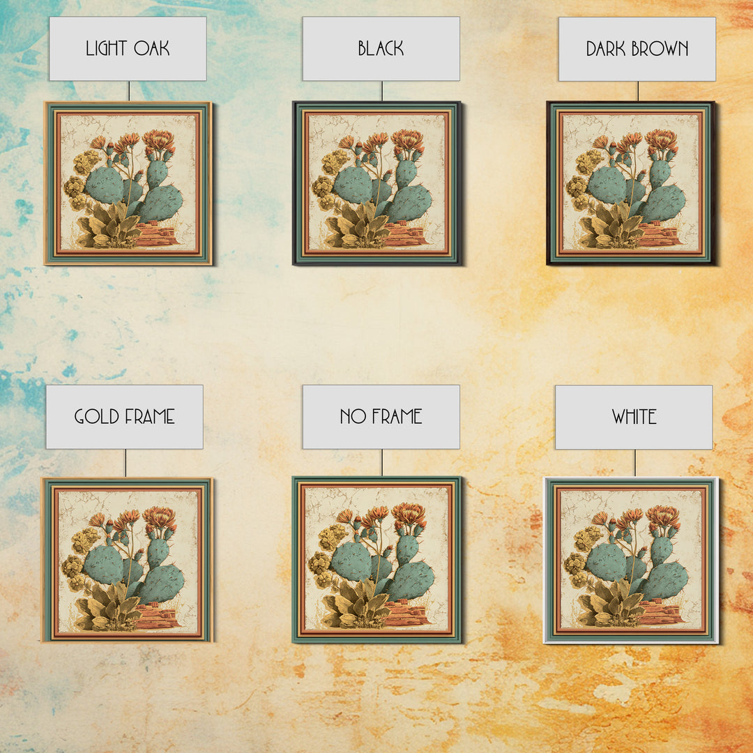 Cactus Botanical Plate Framed Canvas Print, Desert Art, Southwestern Decor, Oil Painting, Desert, Bedroom Wall Art, DES-1x1-8