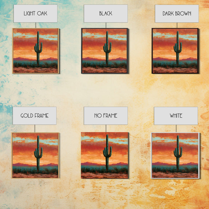 Saguaro Cactus under Orange Sunset Sky Canvas Print, Desert Art, Printable Art, Southwestern Decor, Fine Art, Desert, DES-1x1-97