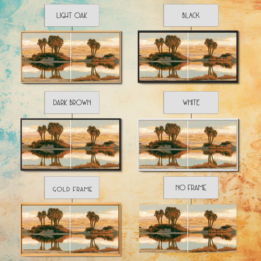 Palm Oasis Reflected Framed Canvas Print, Desert Art, Wall Art Prints, Southwestern Decor, Oil Painting, Desert, Boho Decor, DES-2x1-83