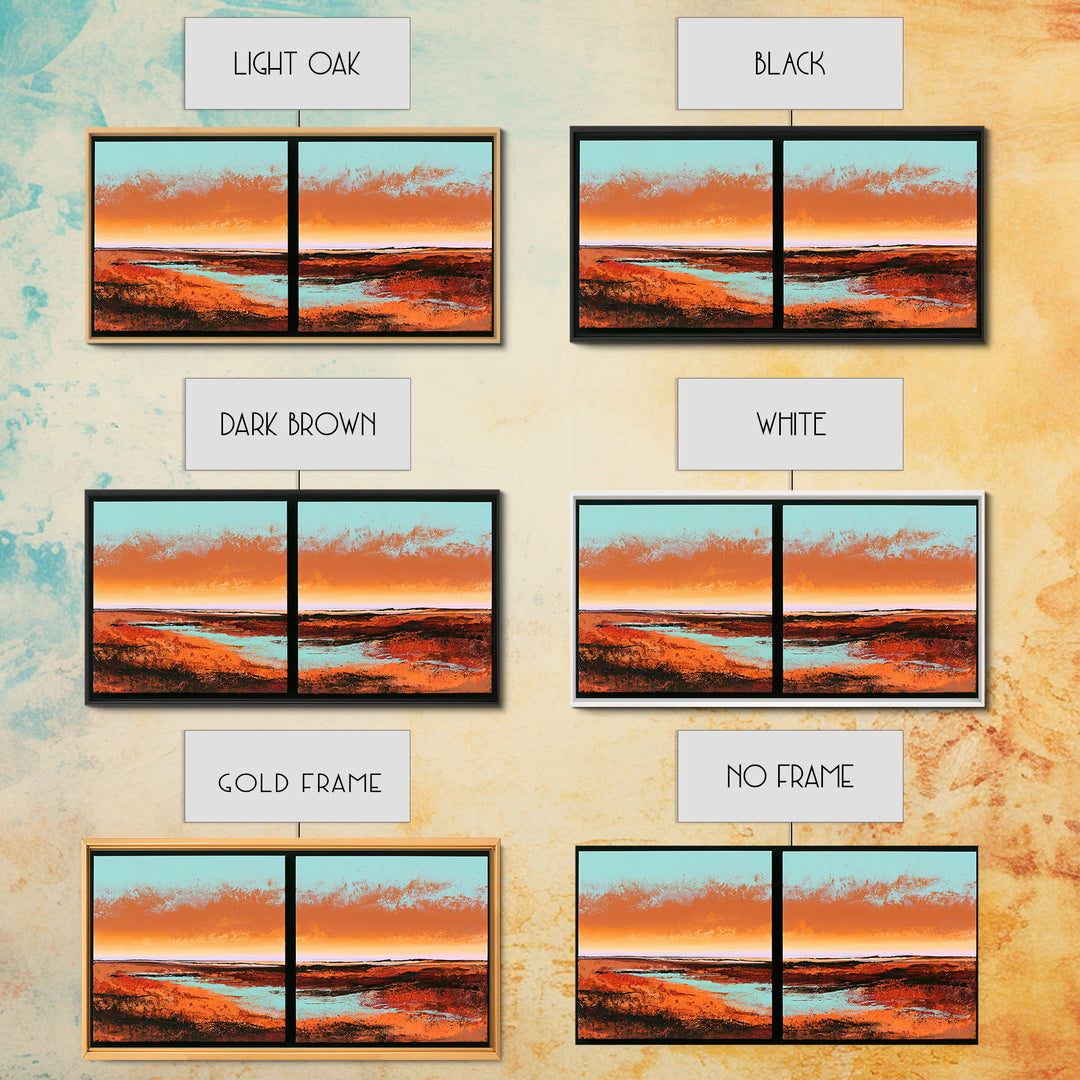 Abstract Heatwave Horizon Framed Canvas Print, Desert Art, Boho, Southwestern Decor, Fine Art, Desert, Mountain Wall Art, DES-2x1-9