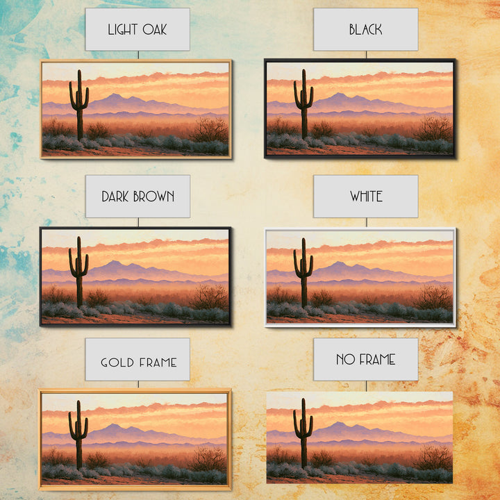 Saguaro Cactus under Orange Sunset Sky Canvas Print, Desert Art, Landscape Art, Southwestern Decor, Fine Art, Desert, DES-2x1-93