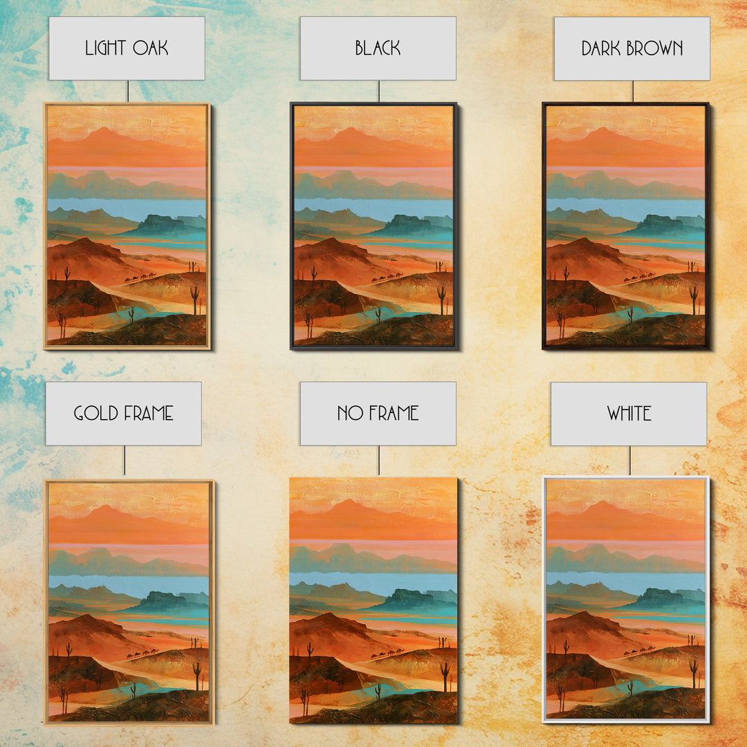 Saharan Dunes with Tiny Caravan Silhouettes Canvas Print, Desert Art, Print, Southwestern Decor, Desert, Watercolor Painting, DES-2x3-10
