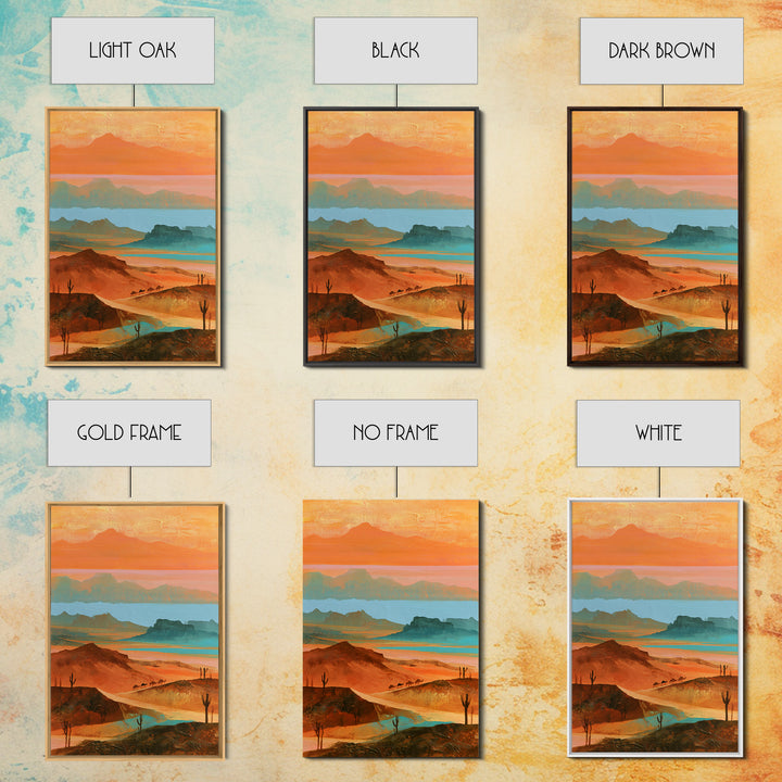 Saharan Dunes with Tiny Caravan Silhouettes Canvas Print, Desert Art, Print, Southwestern Decor, Desert, Watercolor Painting, DES-2x3-10