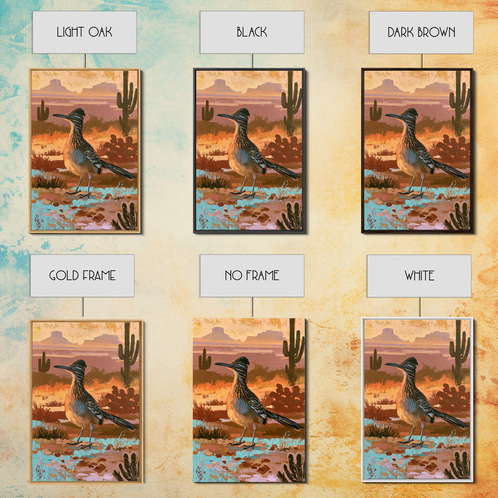 Roadrunner Bird in a Dry Wash Framed Canvas Print, Desert Art, Original Painting, Southwestern Decor, Fine Art, Desert, DES-2x3-22