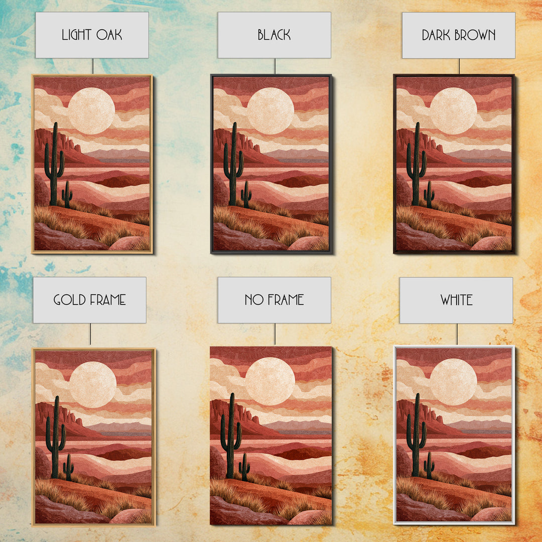 Desert Moon over Rolling Sand Framed Canvas Print, Desert Art, Wall Art Prints, Southwestern Decor, Watercolor Art, Desert, DES-2x3-42