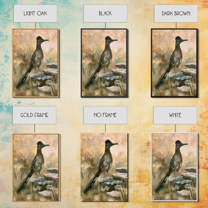 Roadrunner Bird in a Dry Wash Framed Canvas Print, Desert Art, Original Painting, Southwestern Decor, Fine Art, Desert, DES-2x3-46