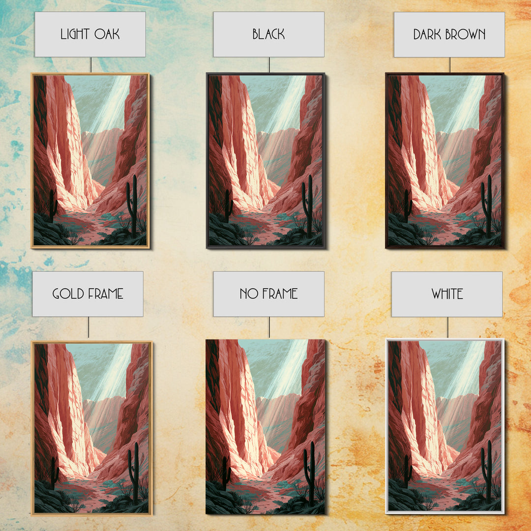Sandstone Canyon with Dramatic Light Beam Framed Canvas Print, Desert Art, Boho, Southwestern Decor, Watercolor Art, Desert, DES-2x3-48
