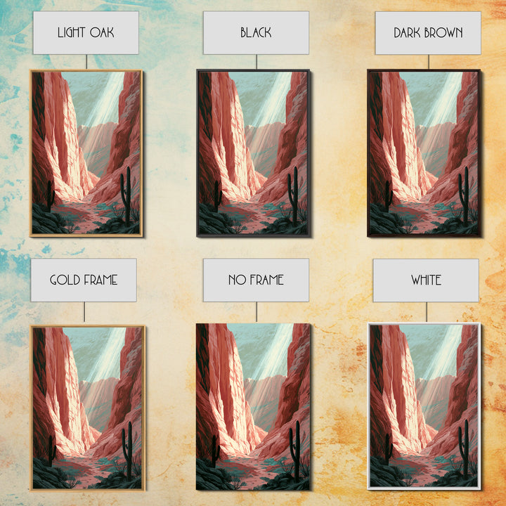 Sandstone Canyon with Dramatic Light Beam Framed Canvas Print, Desert Art, Boho, Southwestern Decor, Watercolor Art, Desert, DES-2x3-48