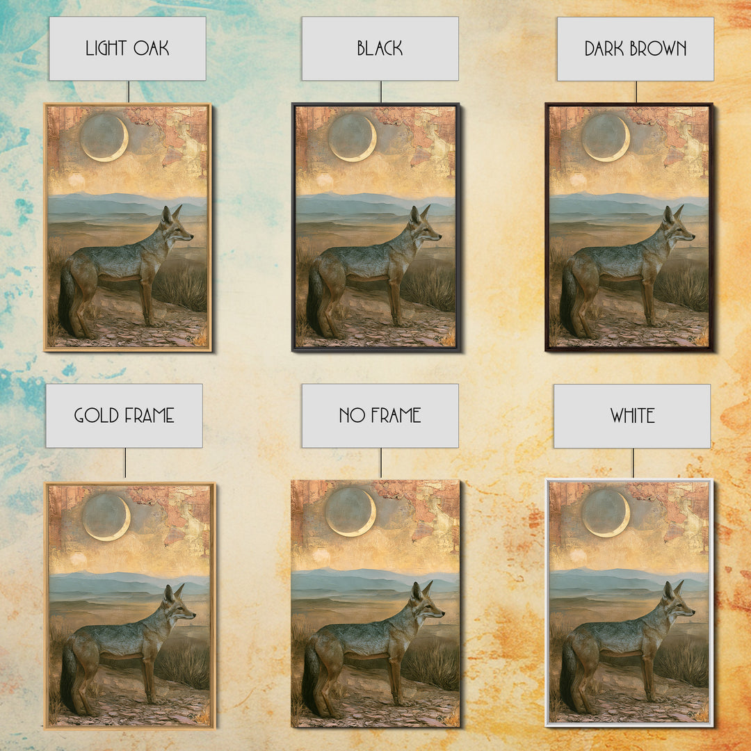 Desert Fox Beneath a Crescent Moon Canvas Print, Desert Art, Bedroom Wall Art, Southwestern Decor, Desert, Fine Art Print, DES-2x3-49