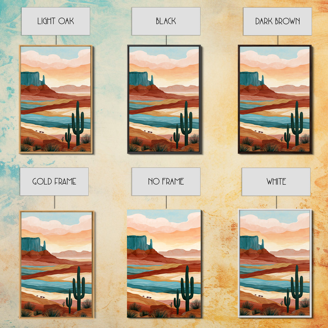 Saharan Dunes with Tiny Caravan Silhouettes Canvas Print, Desert Art, Boho Wall Art, Southwestern Decor, Watercolor Art, Desert, DES-2x3-58