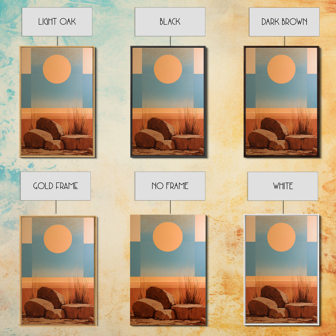 Minimal Beige Sun Framed Canvas Print, Desert Art, Digital Prints, Southwestern Decor, Oil Painting, Desert, Boho Wall Art, DES-2x3-6