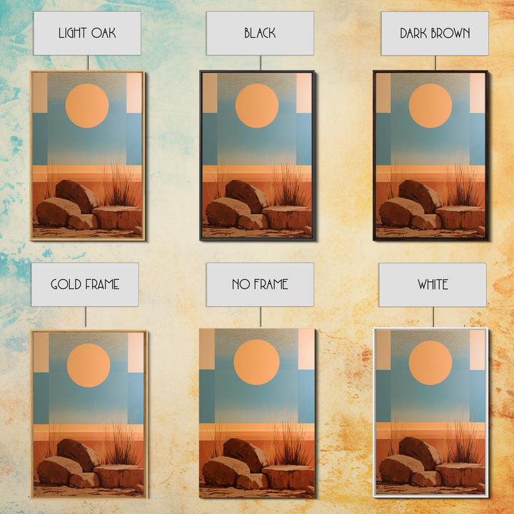Minimal Beige Sun Framed Canvas Print, Desert Art, Digital Prints, Southwestern Decor, Oil Painting, Desert, Boho Wall Art, DES-2x3-6