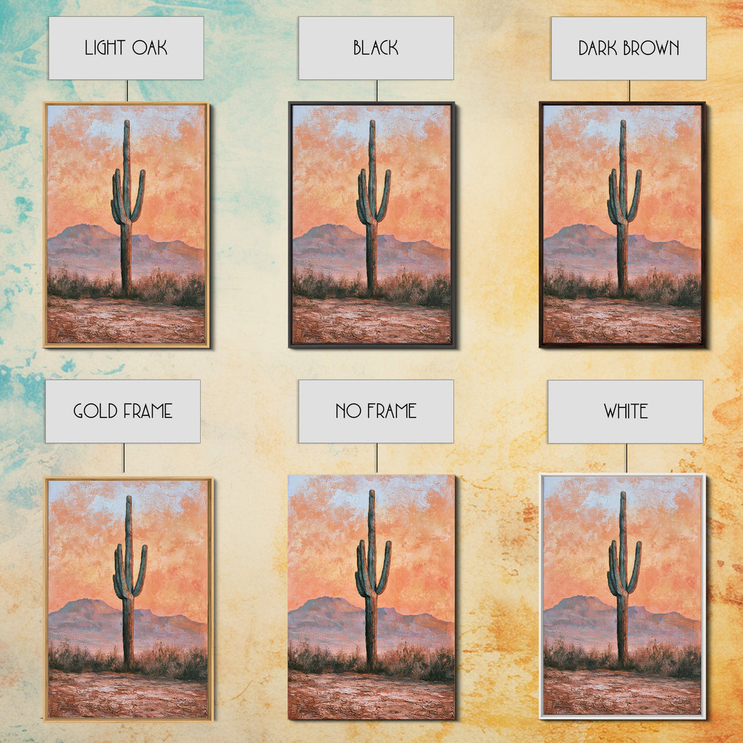 Saguaro Cactus under Orange Sunset Sky Canvas Print, Desert Art, Living Room Art, Southwestern Decor, Fine Art, Desert, DES-2x3-81
