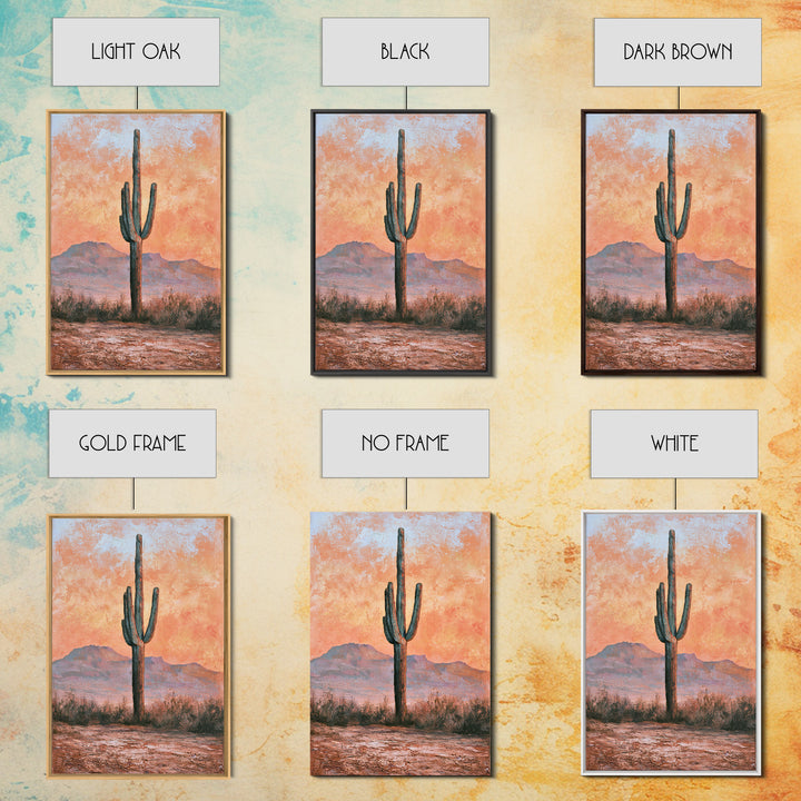 Saguaro Cactus under Orange Sunset Sky Canvas Print, Desert Art, Living Room Art, Southwestern Decor, Fine Art, Desert, DES-2x3-81