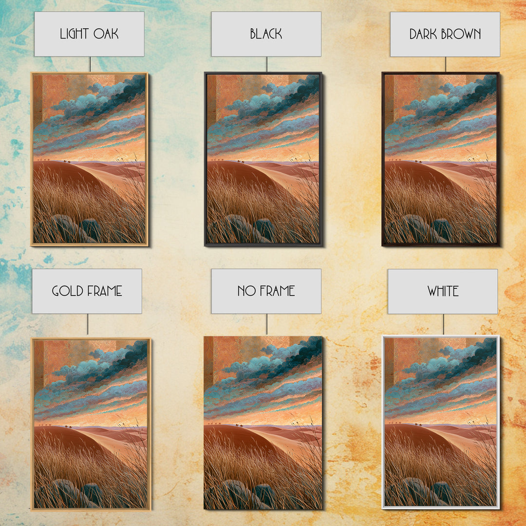 Saharan Dunes with Tiny Caravan Silhouettes Canvas Print, Desert Art, Boho Wall Art, Southwestern Decor, Watercolor Art, Desert, DES-2x3-82