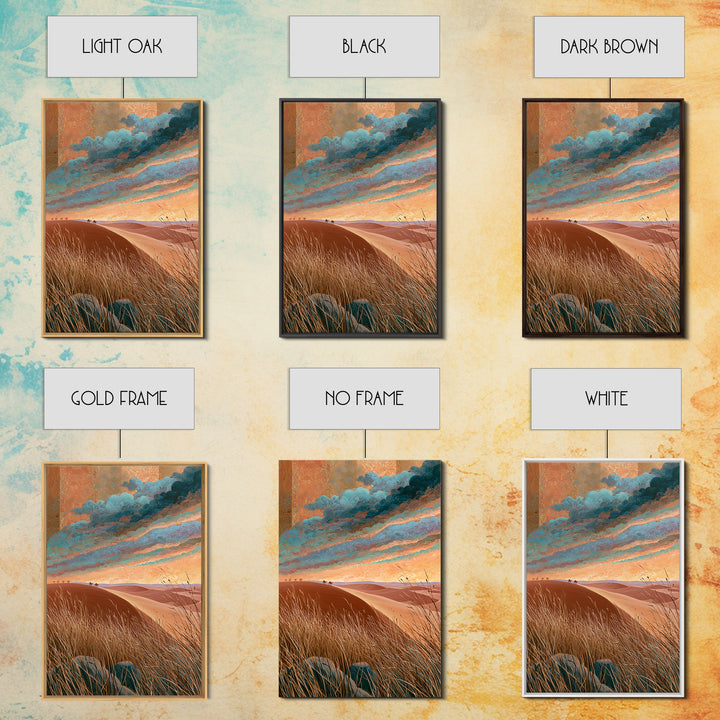 Saharan Dunes with Tiny Caravan Silhouettes Canvas Print, Desert Art, Boho Wall Art, Southwestern Decor, Watercolor Art, Desert, DES-2x3-82