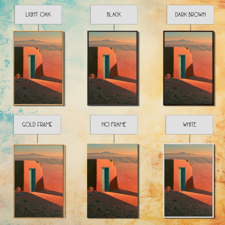Adobe Doorway with Turquoise Shadow Framed Canvas Print, Desert Art, Nature Wall Art, Southwestern Decor, Oil Painting, Desert, DES-2x3-85