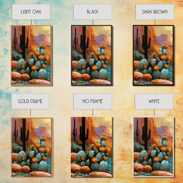 Cactus Botanical Plate Framed Canvas Print, Desert Art, Colorful Wall Art, Southwestern Decor, Fine Art, Desert, DES-2x3-88