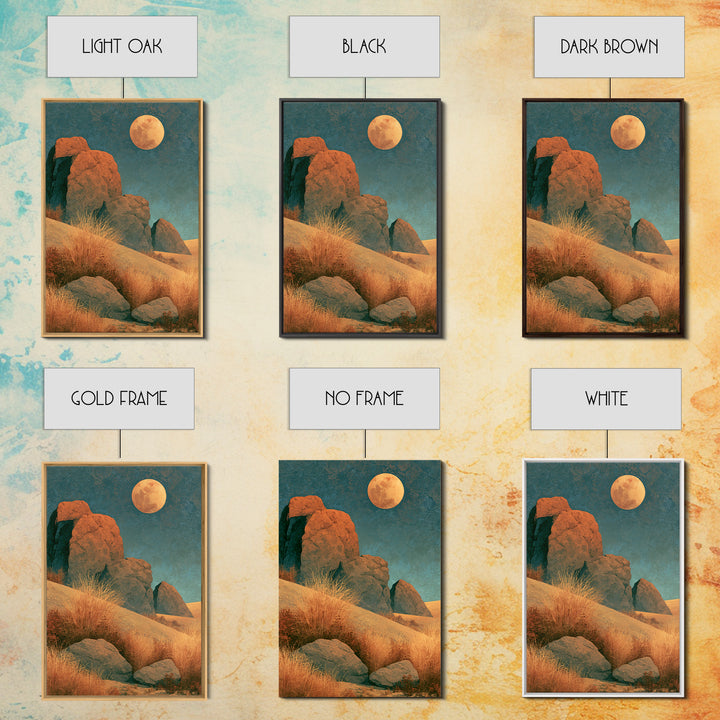 Desert Moon over Rolling Sand Framed Canvas Print, Desert Art, Modern Wall Art, Southwestern Decor, Oil Painting, Desert, DES-2x3-90