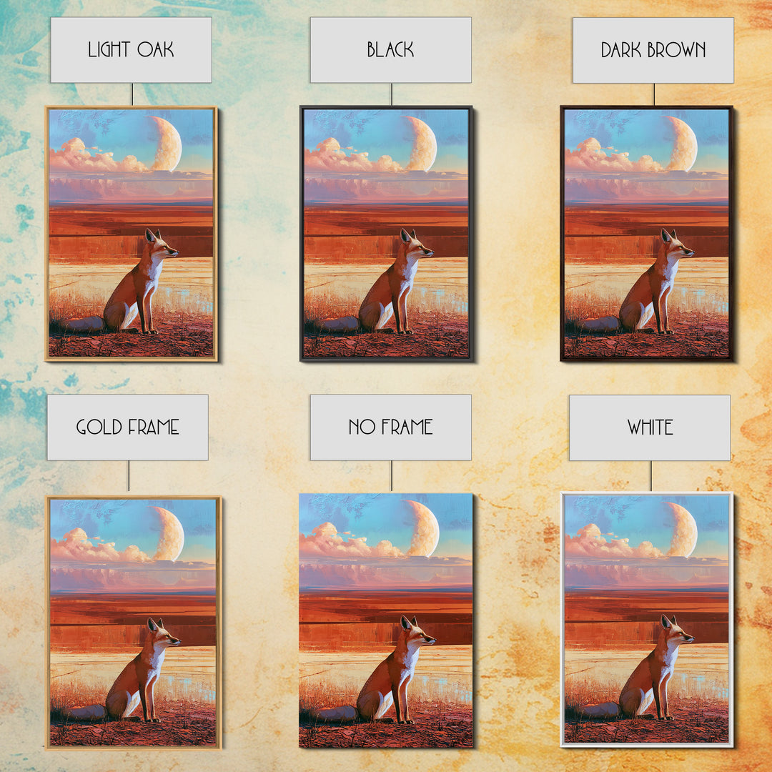 Desert Fox Beneath a Crescent Moon Framed Canvas Print, Desert Art, Botanical Art, Southwestern Decor, Fine Art, Desert, DES-2x3-97
