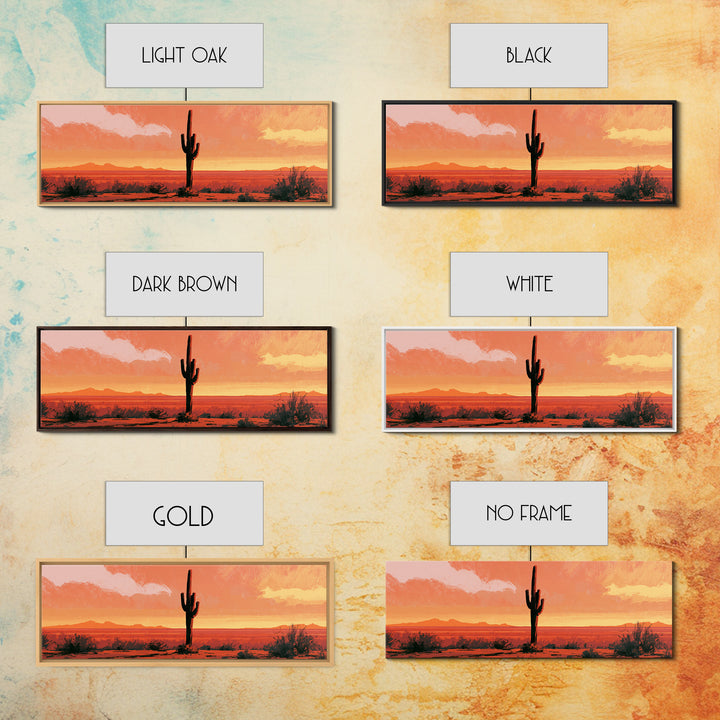 Saguaro Cactus under Orange Sunset Sky Framed Canvas Print, Desert Art, Gallery Decor, Southwestern Decor, Fine Art, Desert, DES-3x1-17