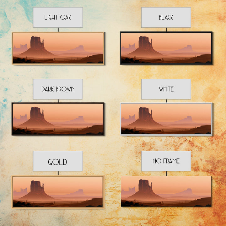 Monument Valley Silhouette Framed Canvas Print, Desert Art, Textured Painting, Southwestern Decor, Oil Painting, Desert, DES-3x1-73
