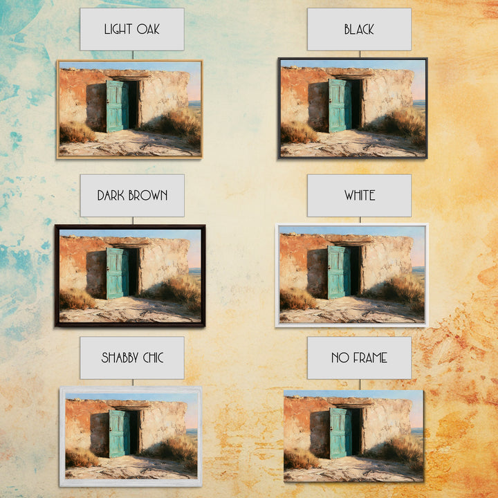 Adobe Doorway with Turquoise Shadow Framed Canvas Print, Desert Art, Contemporary Art, Southwestern Decor, Fine Art, Desert, DES-3x2-81