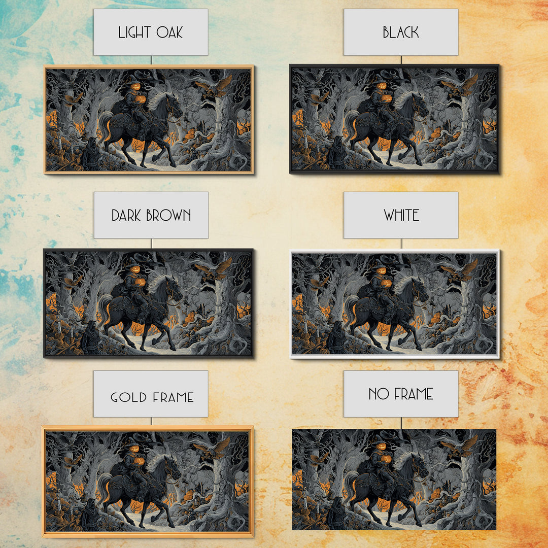 The Headless Horseman, Wide Panoramic Art, Dark Halloween Decor, Canvas Print, Halloween Wall Decor, Gothic Home Decor, Dark Fantasy Art