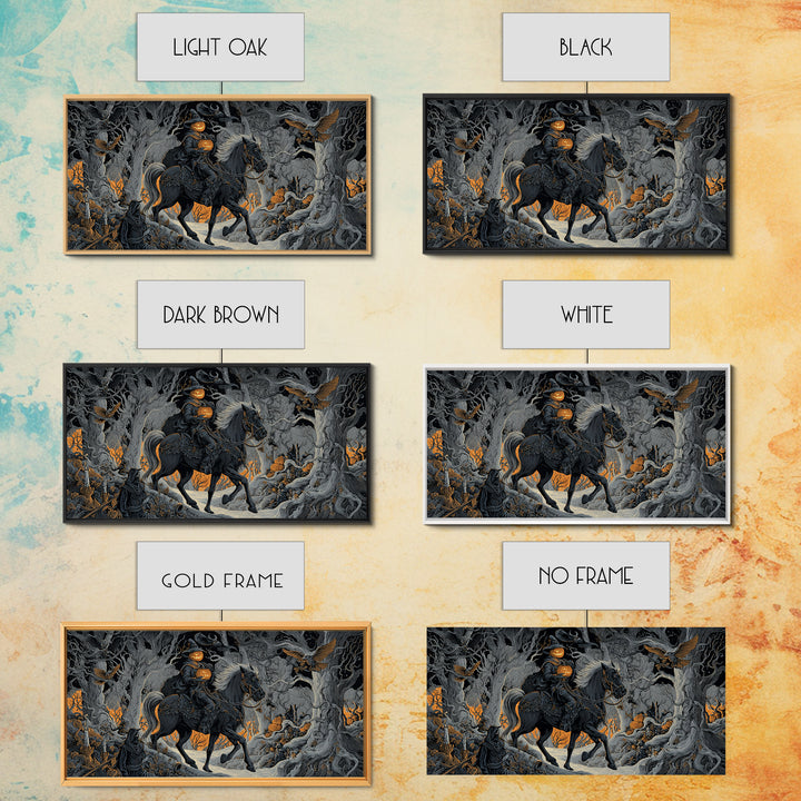 The Headless Horseman, Wide Panoramic Art, Dark Halloween Decor, Canvas Print, Halloween Wall Decor, Gothic Home Decor, Dark Fantasy Art