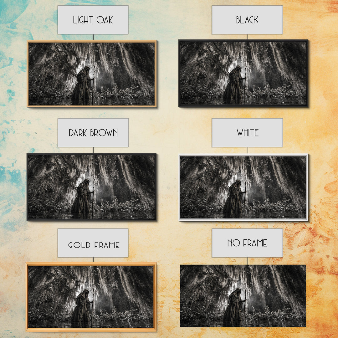 The Swamp Witch, Wide Panoramic Art, Gothic Horror Wall Art, Framed Canvas Print, Halloween Wall Decor, Gothic Home Decor