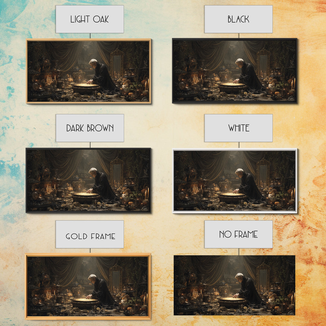The Cave Oracle, Wide Panoramic Art, Haunted Gothic Art, Framed Canvas Print, Halloween Wall Decor, Gothic Home Decor