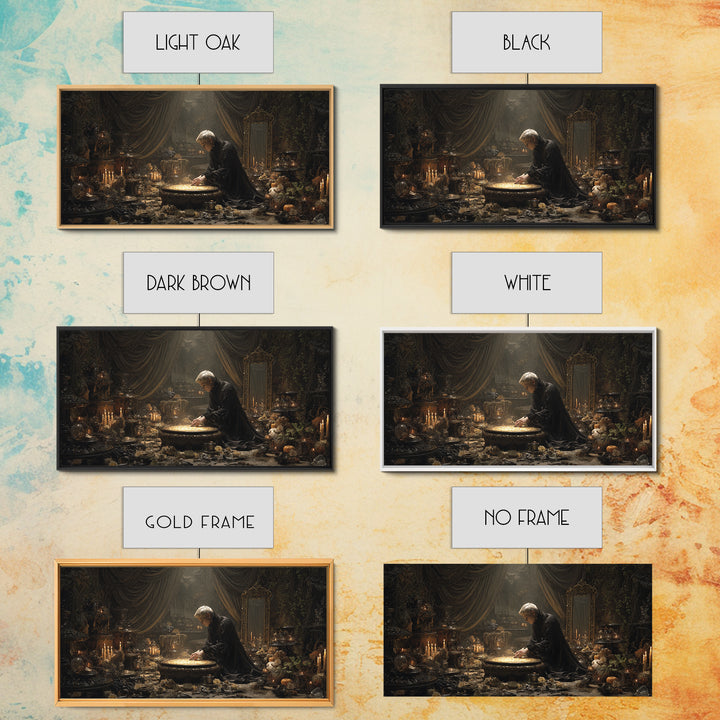 The Cave Oracle, Wide Panoramic Art, Haunted Gothic Art, Framed Canvas Print, Halloween Wall Decor, Gothic Home Decor