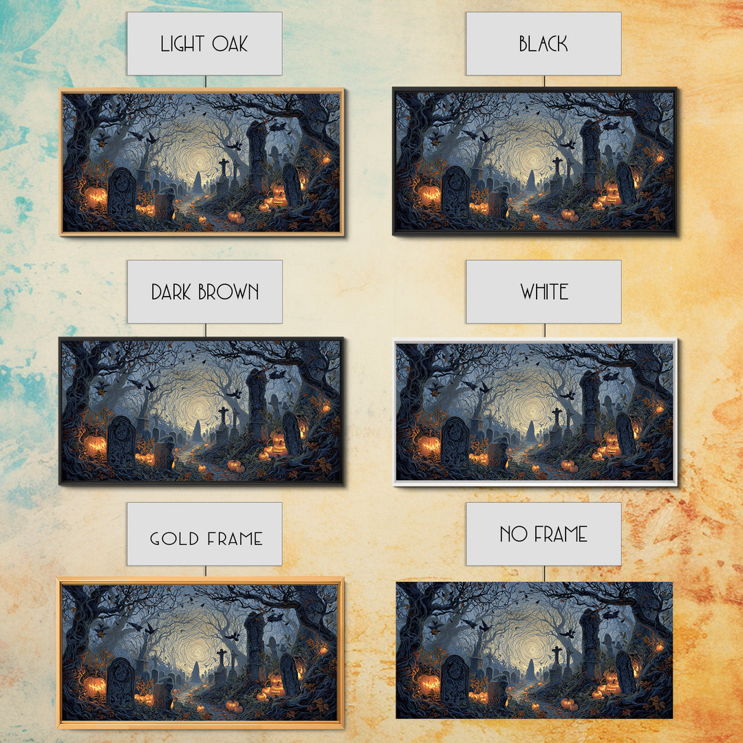 The Moonlit Cemetery, Wide Panoramic Art, Spooky Home Decor, Canvas Print, Halloween Wall Decor, Gothic Home Decor, Halloween Wall Art