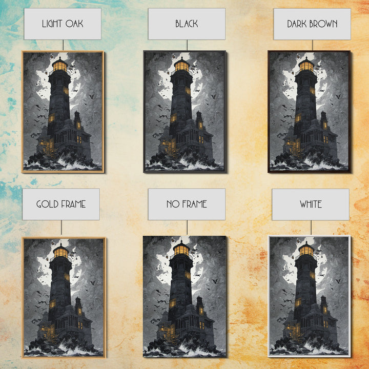The Cursed Lighthouse, Vertical Wall Art, Macabre Wall Art, Framed Canvas Print, Halloween Wall Decor, Gothic Home Decor