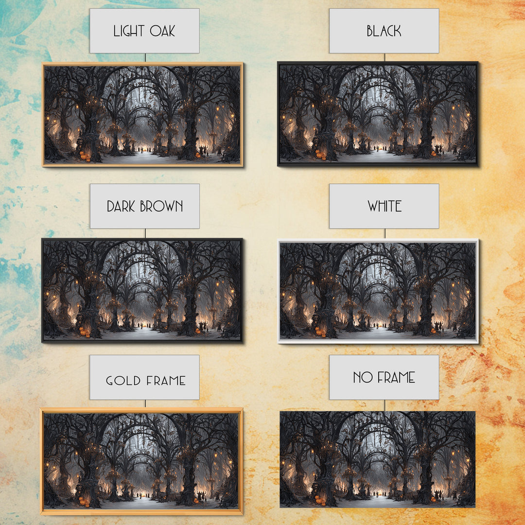 The Witch'S Forest, Wide Panoramic Art, Gothic Horror Wall Art, Framed Canvas Print, Halloween Wall Decor, Gothic Home Decor