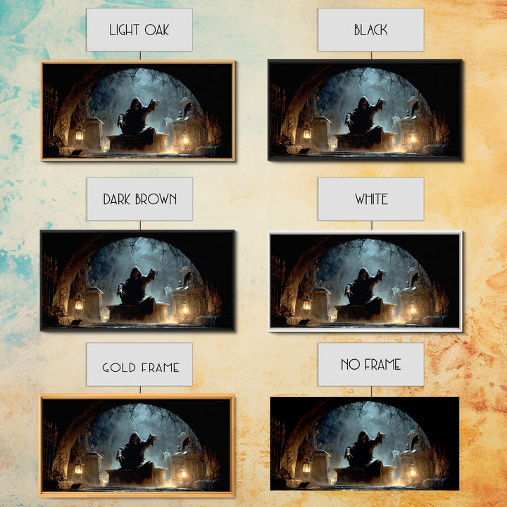 The Forgotten Crypt, Wide Panoramic Art, Gothic Horror Wall Art, Framed Canvas Print, Halloween Wall Decor, Gothic Home Decor