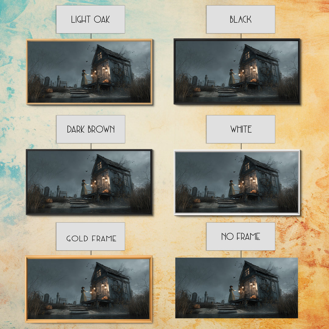 The Foggy Swamp Shack, Wide Panoramic Art, Gothic Horror Wall Art, Framed Canvas Print, Halloween Wall Decor, Gothic Home Decor
