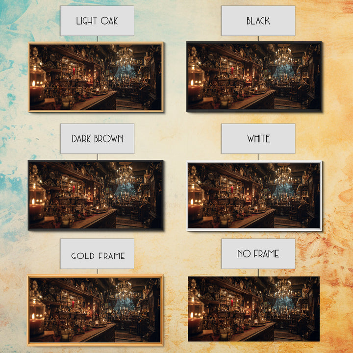 The Midnight Antique Shop, Wide Panoramic Art, Haunted Gothic Art, Framed Canvas Print, Halloween Wall Decor, Gothic Home Decor