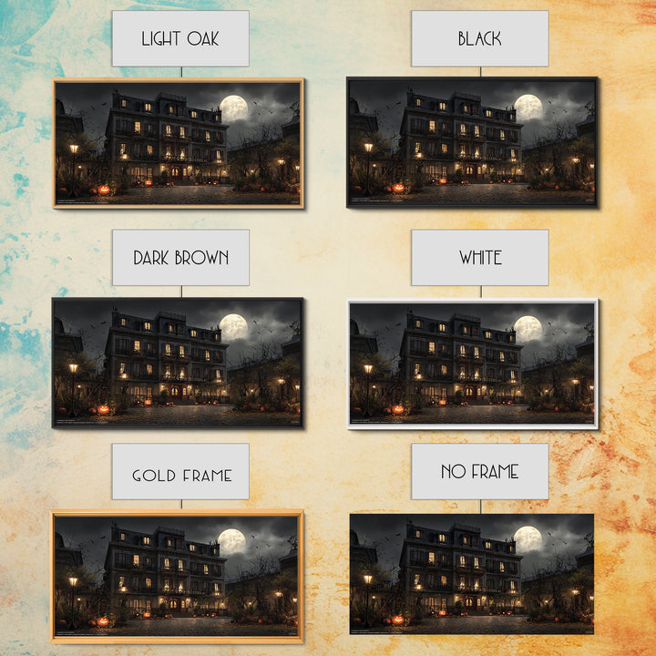 The Haunted Hotel, Wide Panoramic Art, Macabre Wall Art, Framed Canvas Print, Halloween Wall Decor, Gothic Home Decor, Horror Wall Art