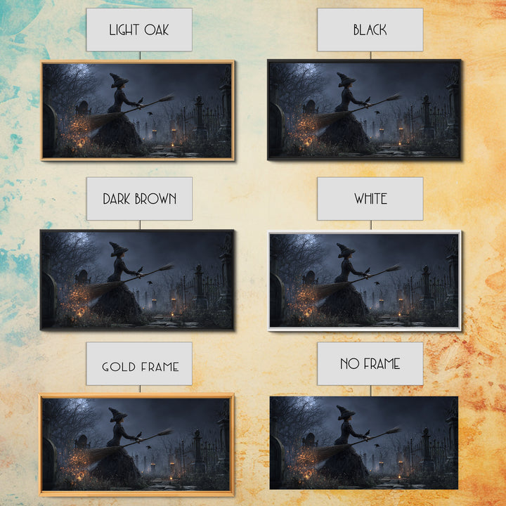 The Witch'S Broom, Wide Panoramic Art, Gothic Horror Wall Art, Framed Canvas Print, Halloween Wall Decor, Gothic Home Decor, Halloween Decor