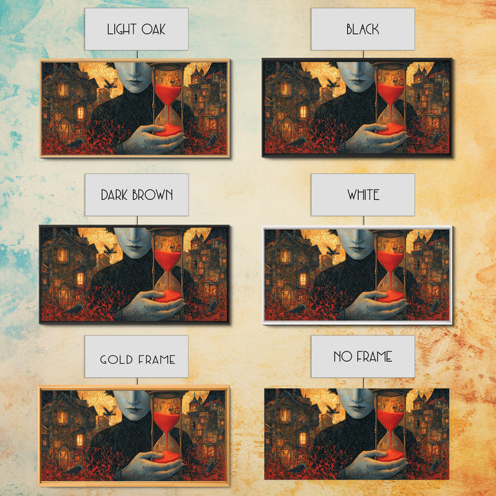 The Crimson Hourglass, Wide Panoramic Art, Macabre Wall Art, Framed Canvas Print, Halloween Wall Decor, Gothic Home Decor, Halloween Decor