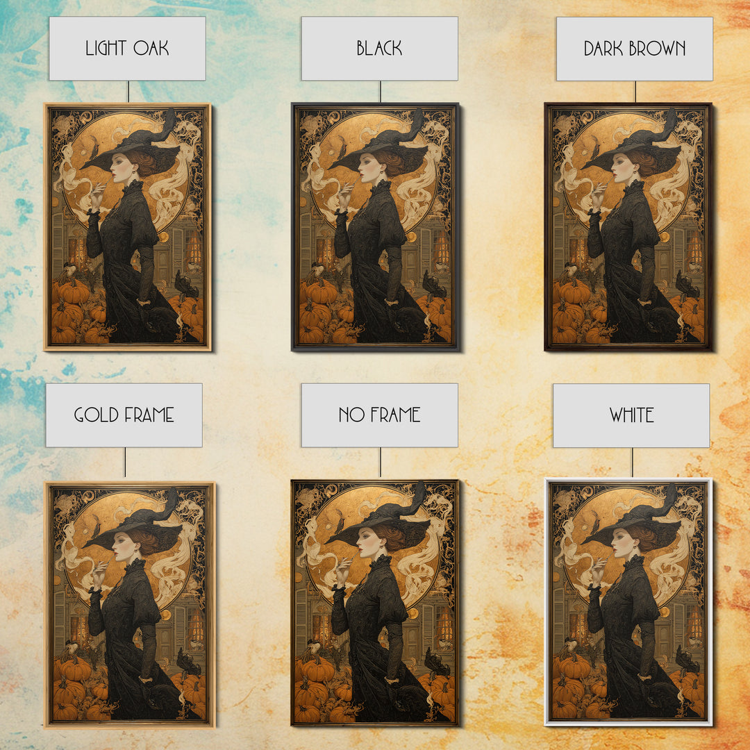 Art Nouveau Witchcraft, Vertical Wall Art, Gothic Horror Wall Art, Framed Canvas Print, Halloween Wall Decor, Gothic Home Decor
