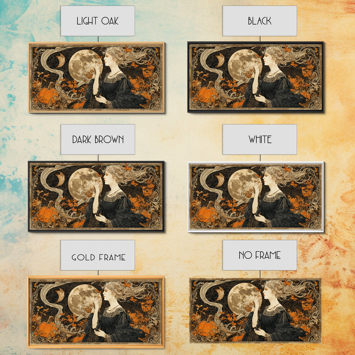 Art Nouveau Witchcraft, Wide Panoramic Art, Spooky Home Decor, Canvas Print, Halloween Wall Decor, Gothic Home Decor, Seasonal Home Decor