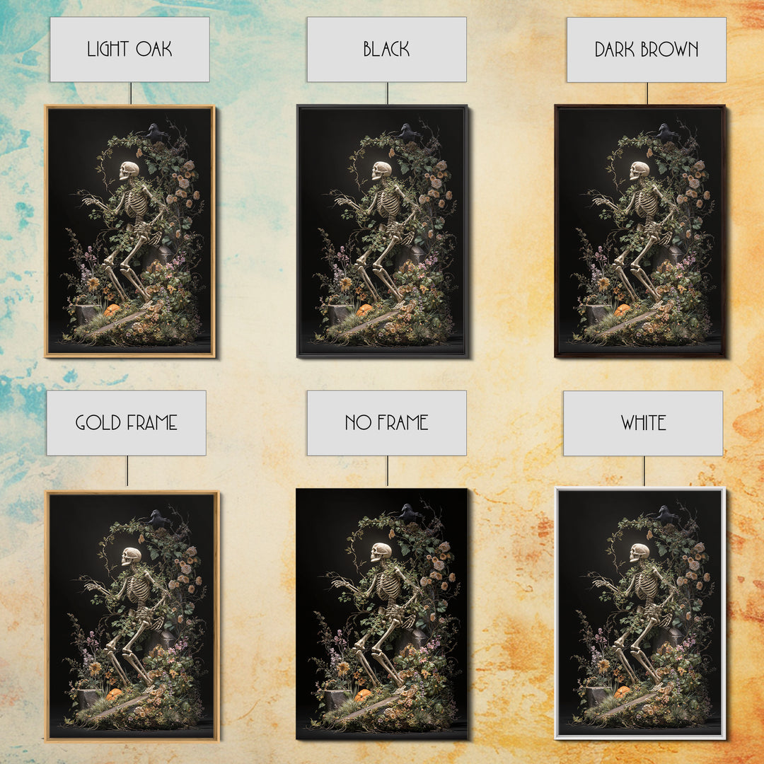 Skeletal Botanicals, Vertical Wall Art, Gothic Horror Wall Art, Framed Canvas Print, Halloween Wall Decor, Gothic Home Decor