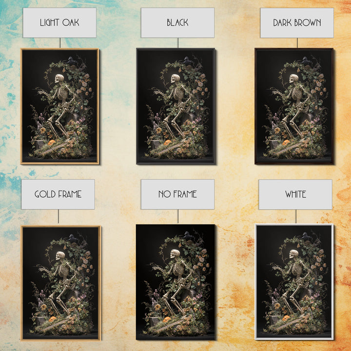 Skeletal Botanicals, Vertical Wall Art, Gothic Horror Wall Art, Framed Canvas Print, Halloween Wall Decor, Gothic Home Decor