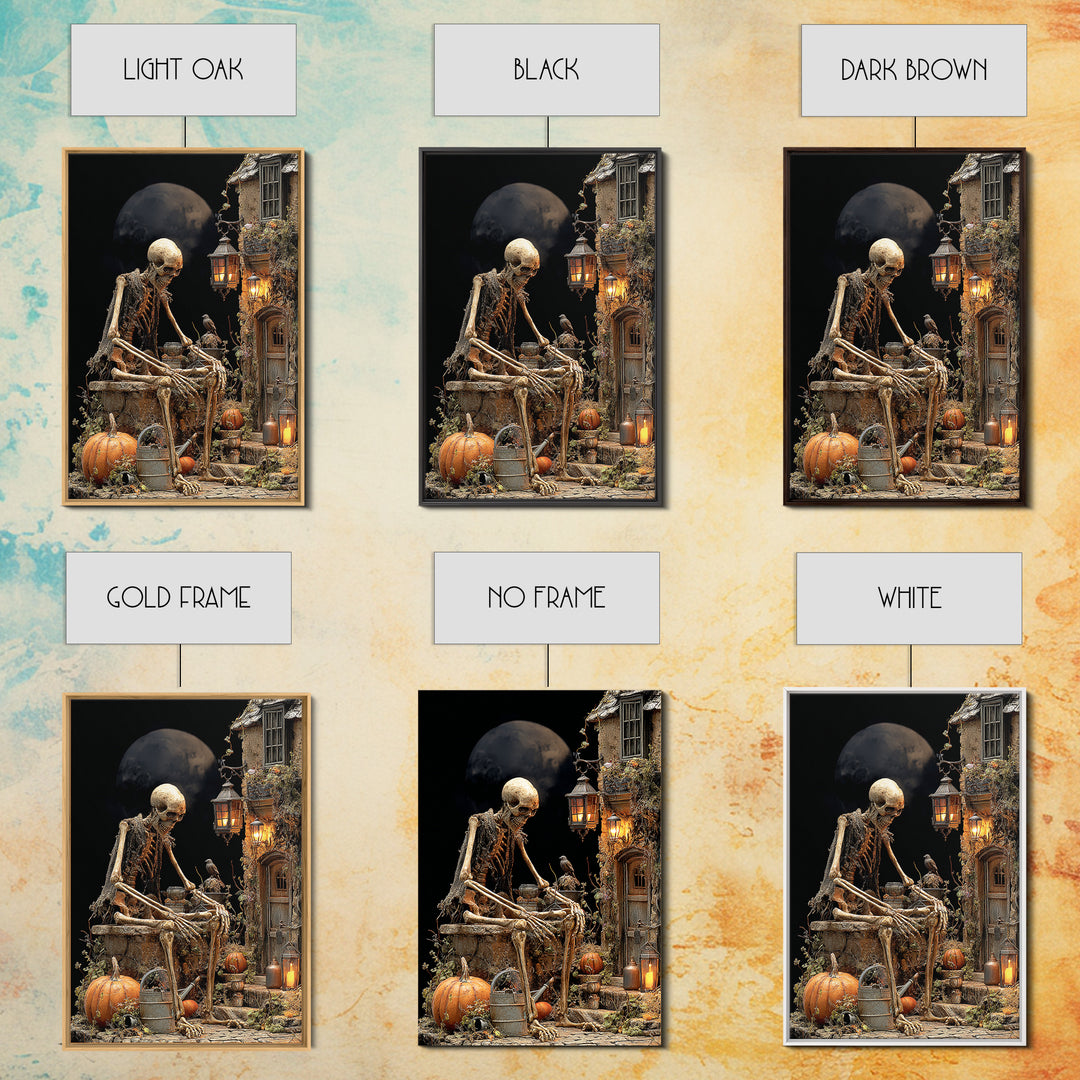 The Skeleton Gardeners, Vertical Wall Art, Spooky Home Decor, Canvas Print, Halloween Wall Decor, Gothic Home Decor, Statement Wall Art