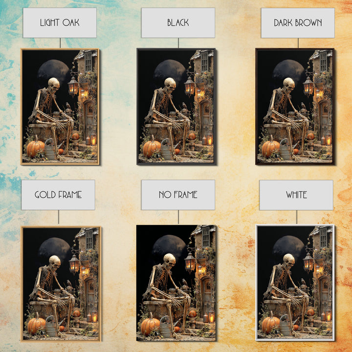 The Skeleton Gardeners, Vertical Wall Art, Spooky Home Decor, Canvas Print, Halloween Wall Decor, Gothic Home Decor, Statement Wall Art
