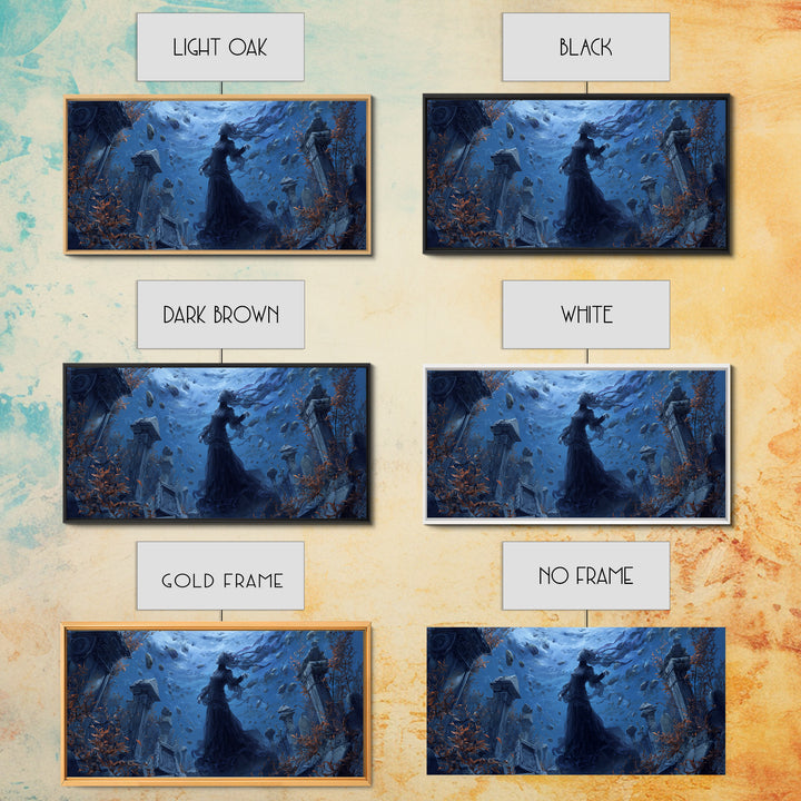The Underwater Graveyard, Wide Panoramic Art, Haunted Gothic Art, Framed Canvas Print, Halloween Wall Decor, Gothic Home Decor