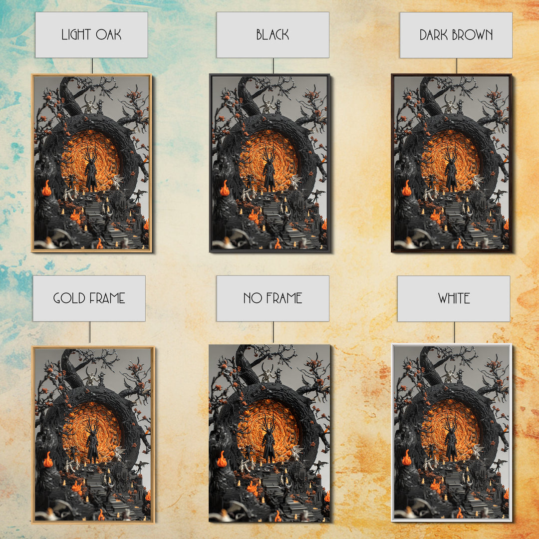 The Volcanic Demon Festival, Vertical Wall Art, Haunted Gothic Art, Framed Canvas Print, Halloween Wall Decor, Gothic Home Decor