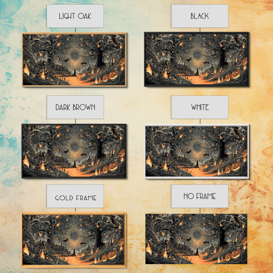 The Volcanic Demon Festival, Wide Panoramic Art, Haunted Gothic Art, Framed Canvas Print, Halloween Wall Decor, Gothic Home Decor